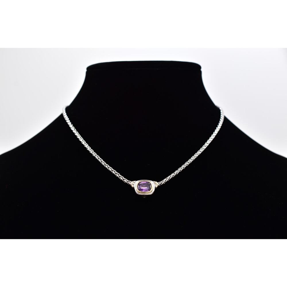 John Medeiros Nouveau Amethyst Crystal Necklace Silver Gold Chain Signed BinR